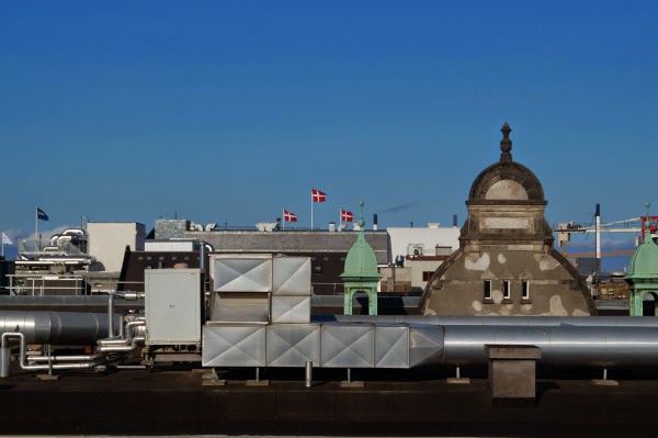 Roof top terrace view of Danish Flags from muuto show room