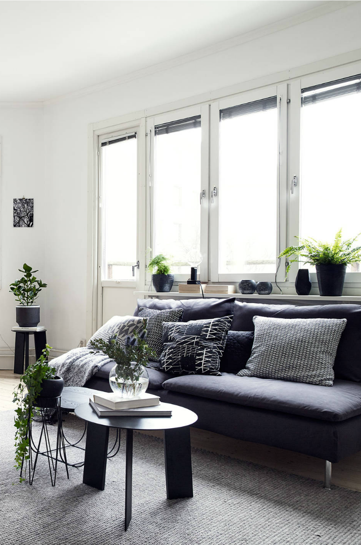gorgeous scandi living room with a focus on green plants