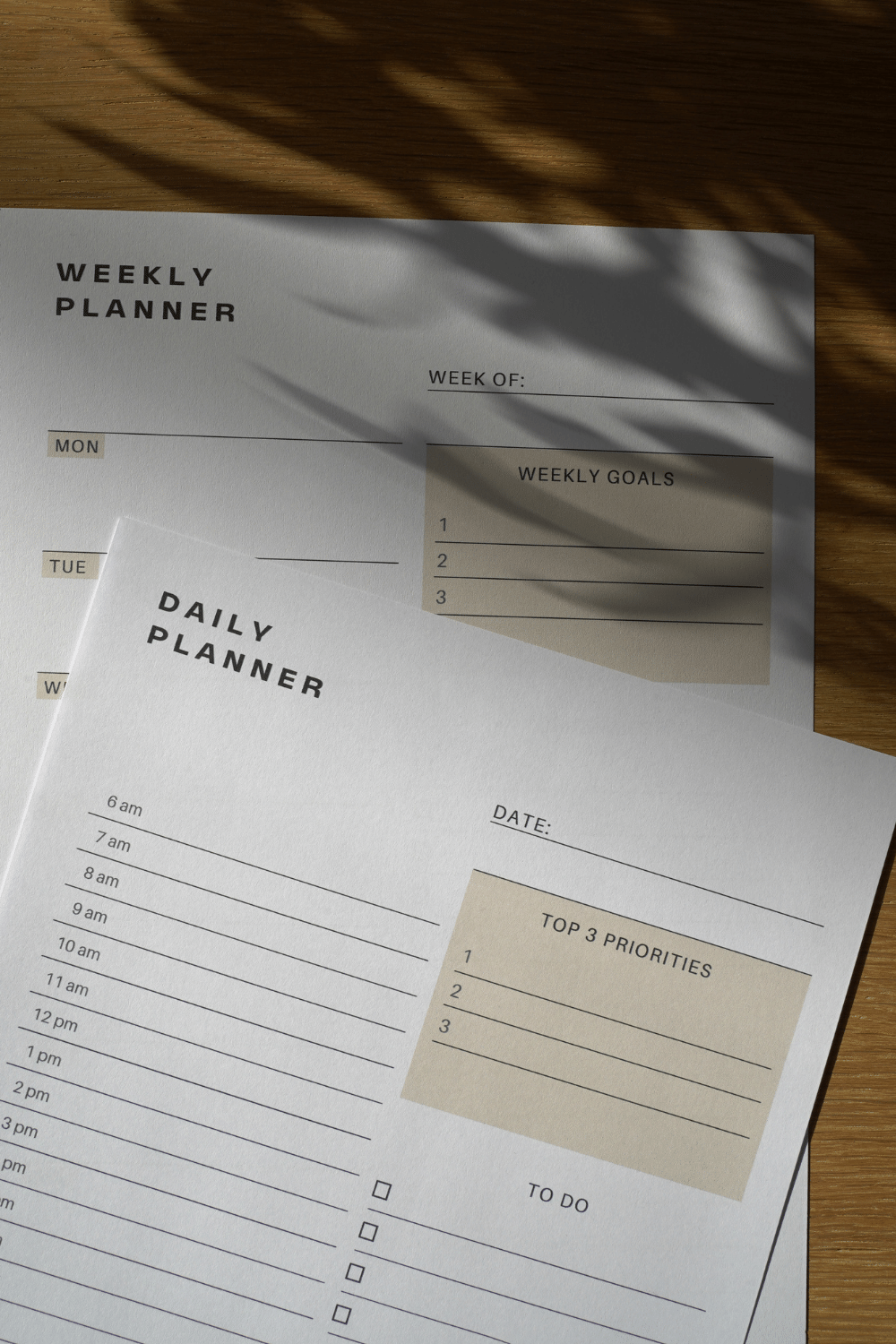 Daily and weekly printable planners